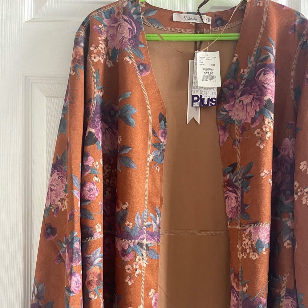 Suede-like plus size 1X long blazer new beautiful floral so soft and flattering